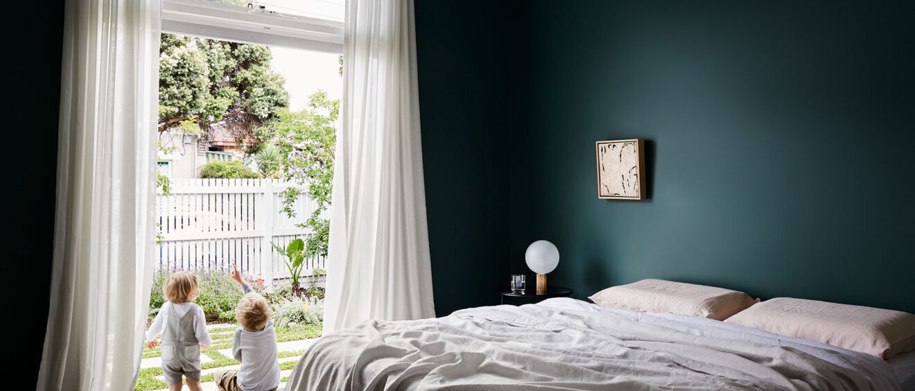 Maike Design single family home multi generational living. Linen sheets and artwork.