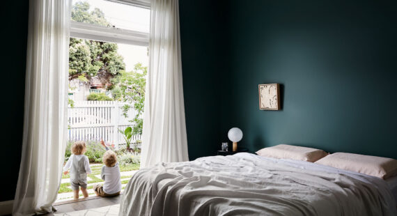 Maike Design single family home multi generational living. Linen sheets and artwork.